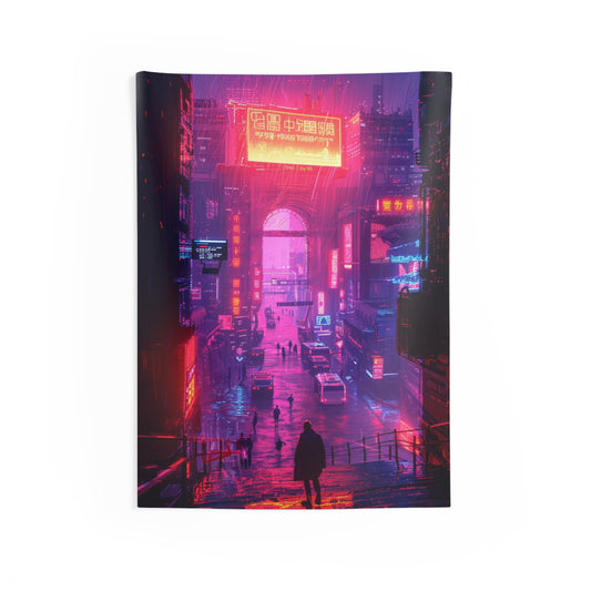 Neon Cityscape Tapestry