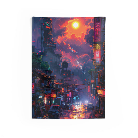 Urban Sunset Neon Tapestry