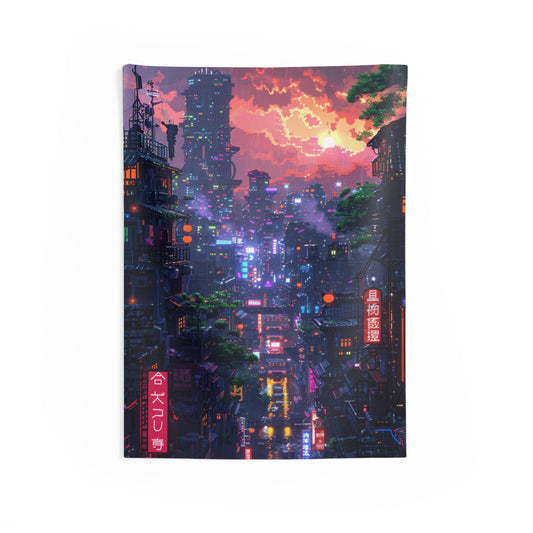 Vibrant Urban Sunset  Tapestry